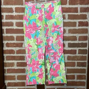 Lilly Pulitzer Parrots in Paradise Pink & Green Wide Leg Pants Women's 0
